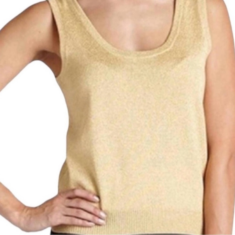 St. John Basics Metallic Gold Knit Sleeveless Top Size Medium